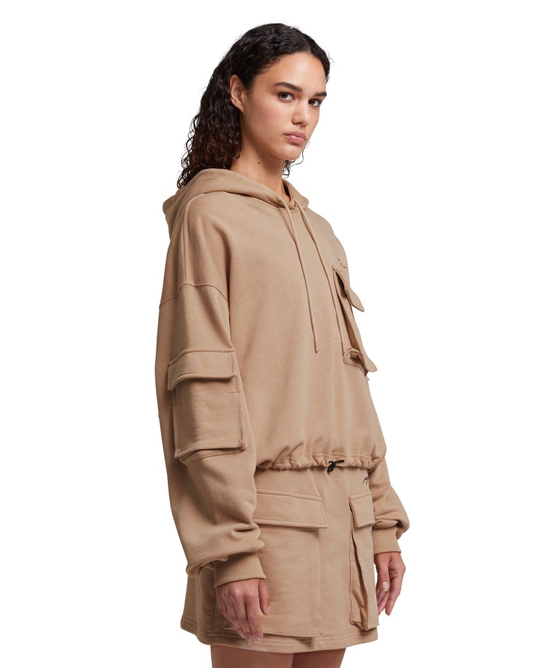 Beige MSGM Crop Sweatshirt With Hood And Large Pockets | USA_MSGM90162