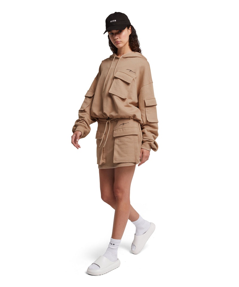 Beige MSGM Crop Sweatshirt With Hood And Large Pockets | USA_MSGM90162