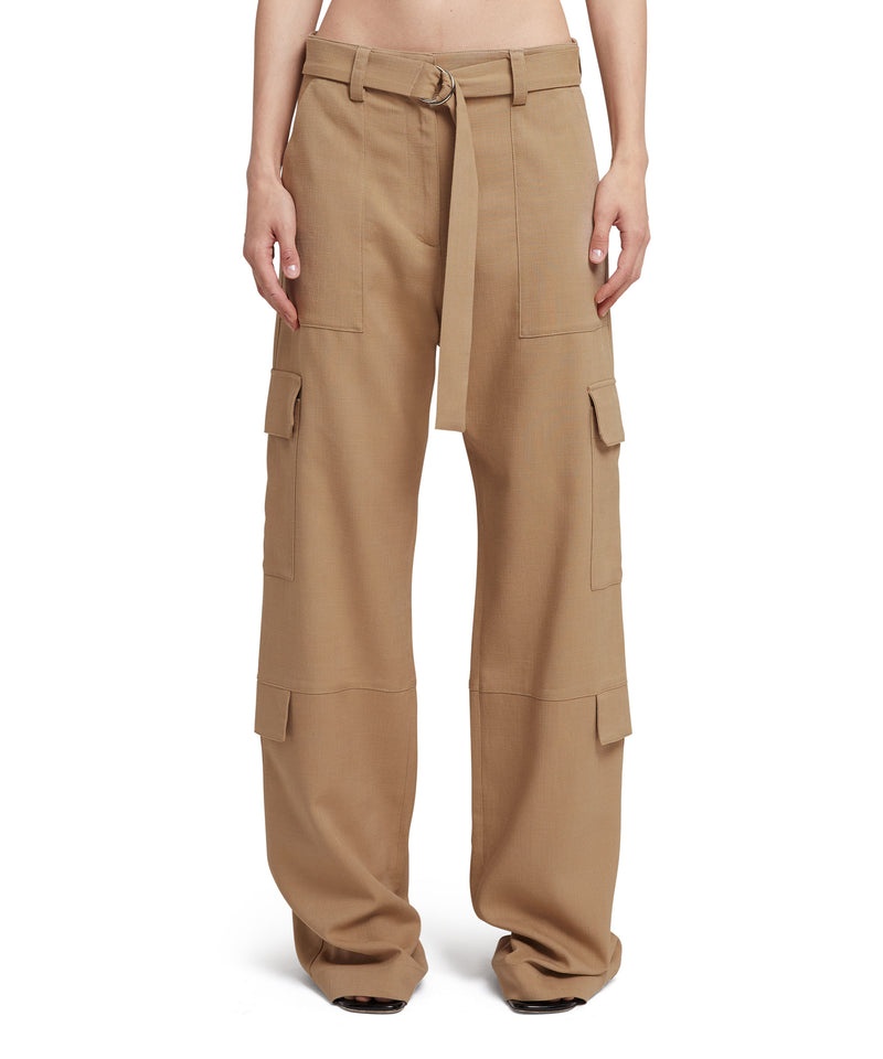 Beige MSGM Flamed Viscose Canvas Cargo Pants | USA_MSGM38539