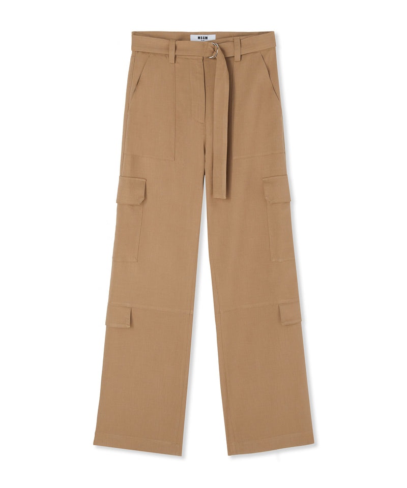 Beige MSGM Flamed Viscose Canvas Cargo Pants | USA_MSGM38539