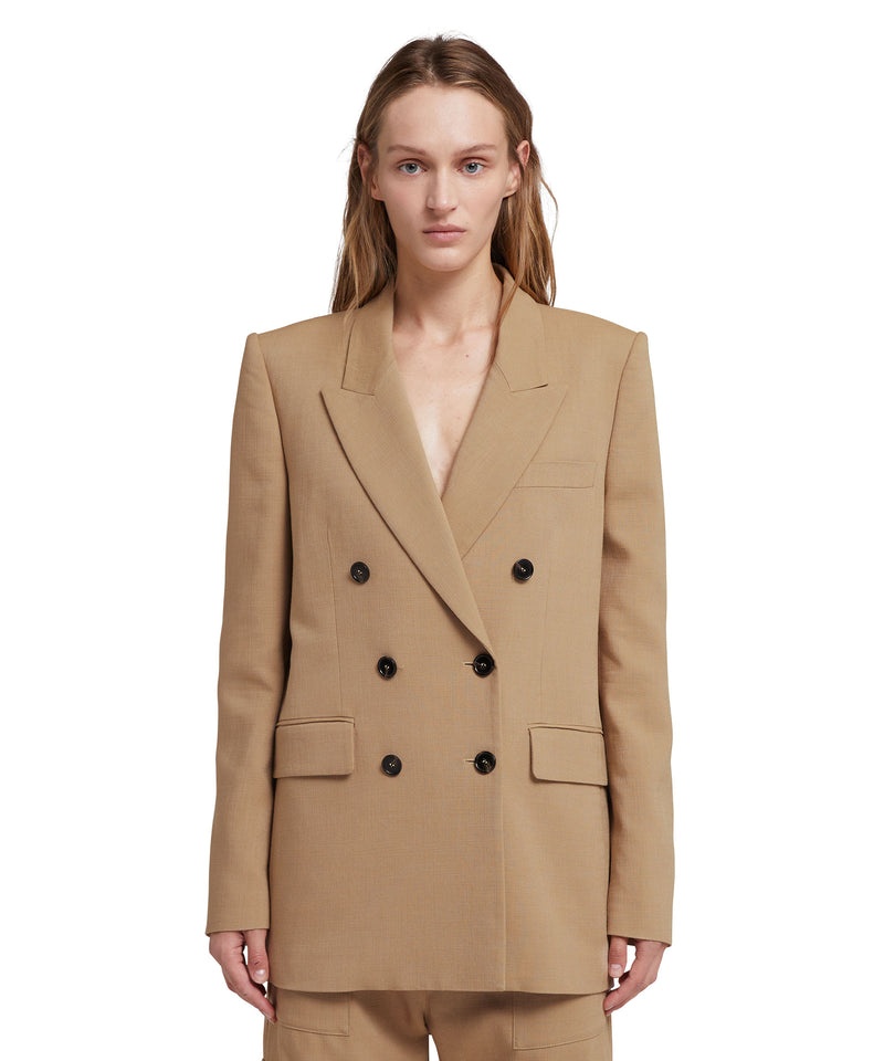 Beige MSGM Flamed Viscose Canvas Double-breasted Jacket | USA_MSGM14068