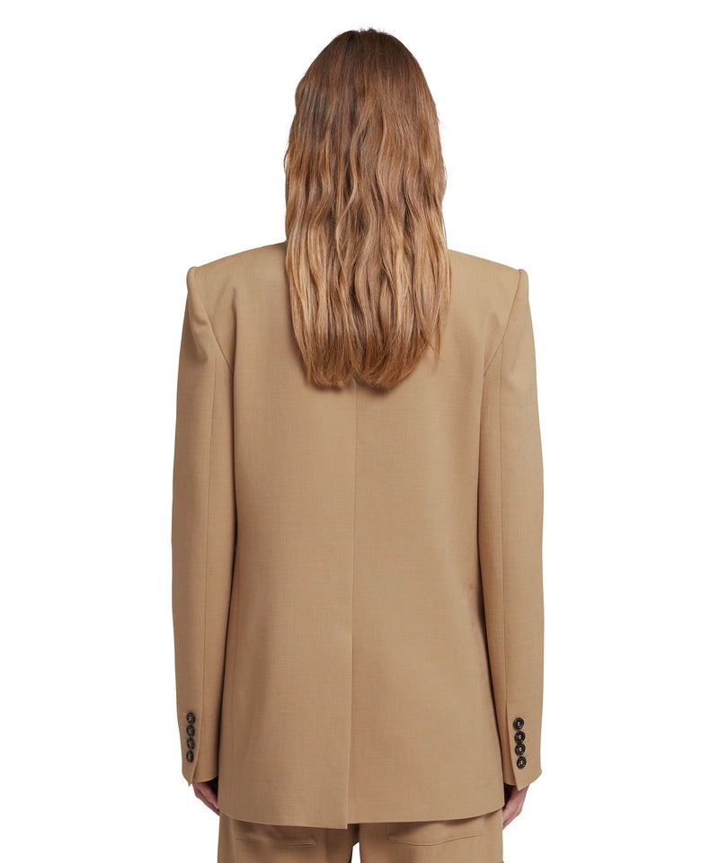 Beige MSGM Flamed Viscose Canvas Double-breasted Jacket | USA_MSGM14068