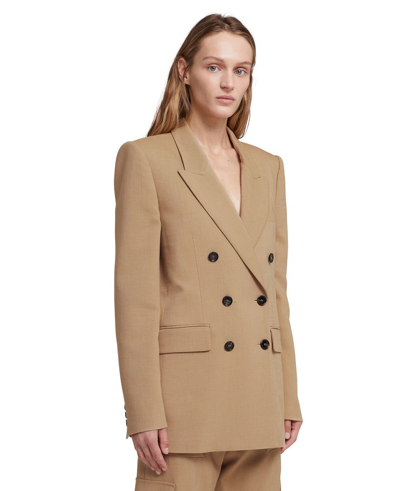 Beige MSGM Flamed Viscose Canvas Double-breasted Jacket | USA_MSGM14068