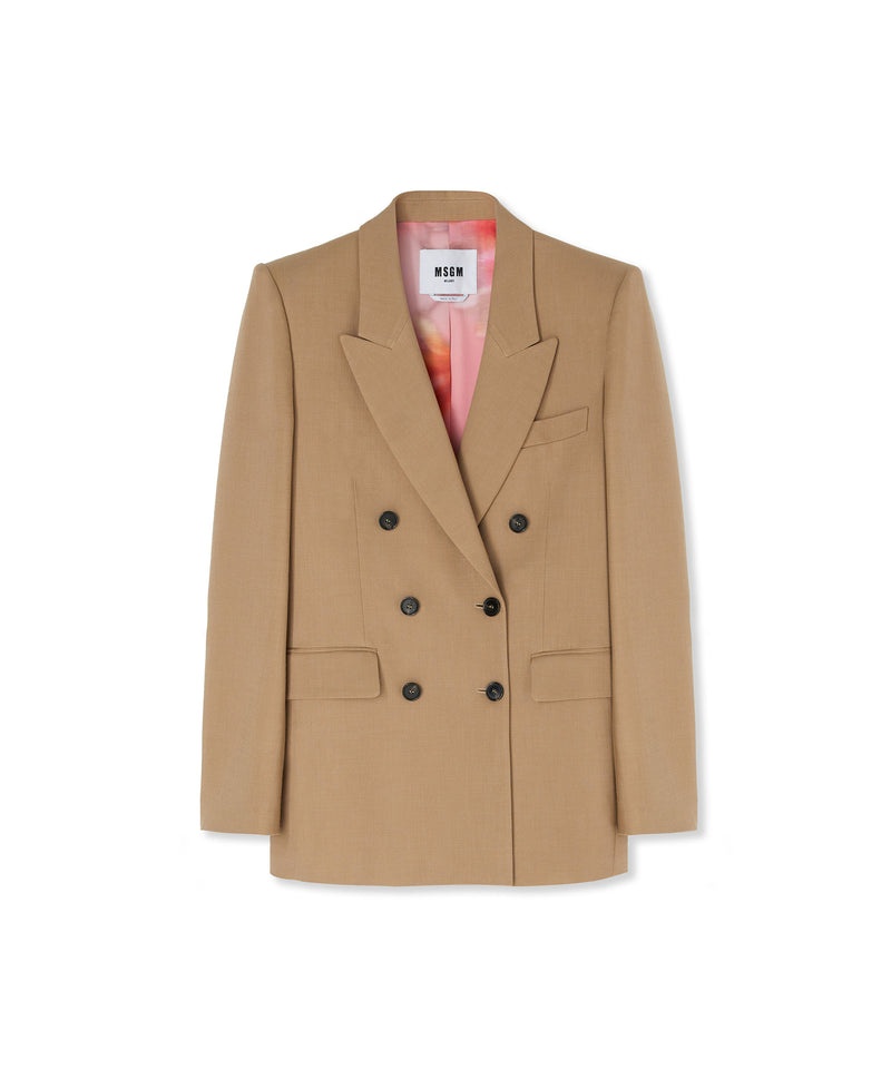 Beige MSGM Flamed Viscose Canvas Double-breasted Jacket | USA_MSGM14068