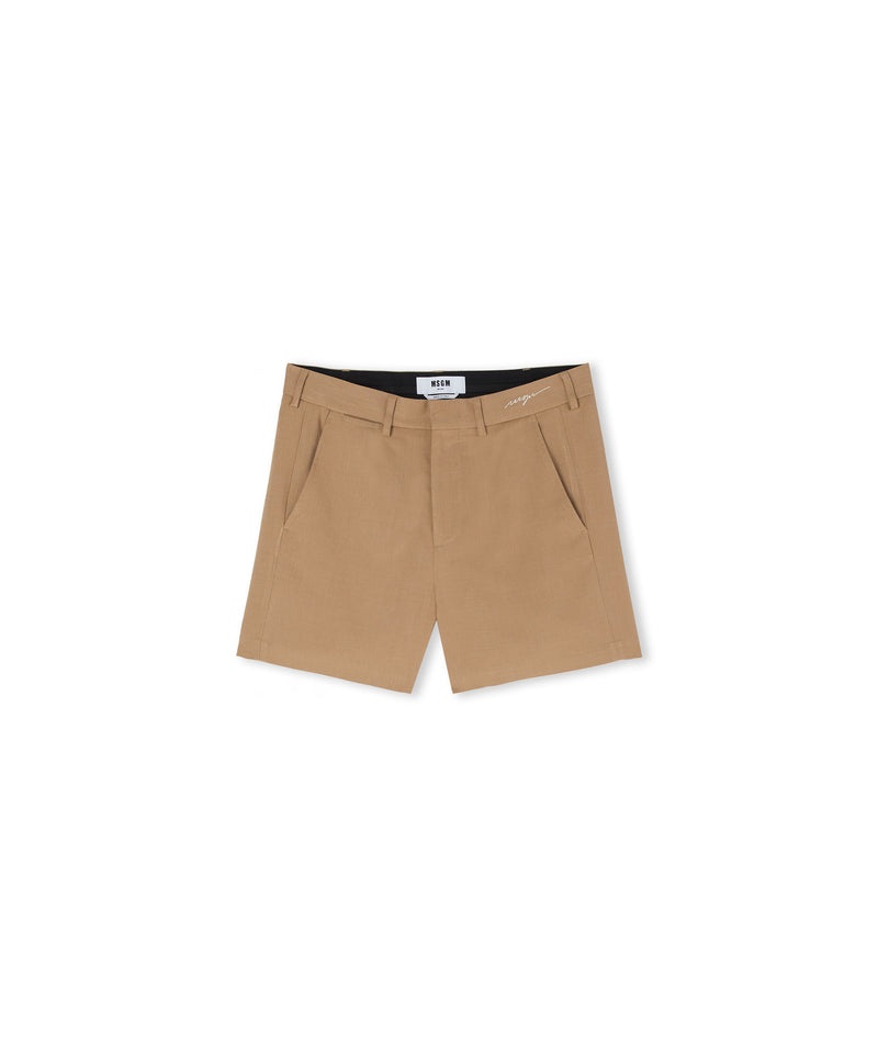 Beige MSGM Flamed Viscose Canvas Shorts | USA_MSGM37277