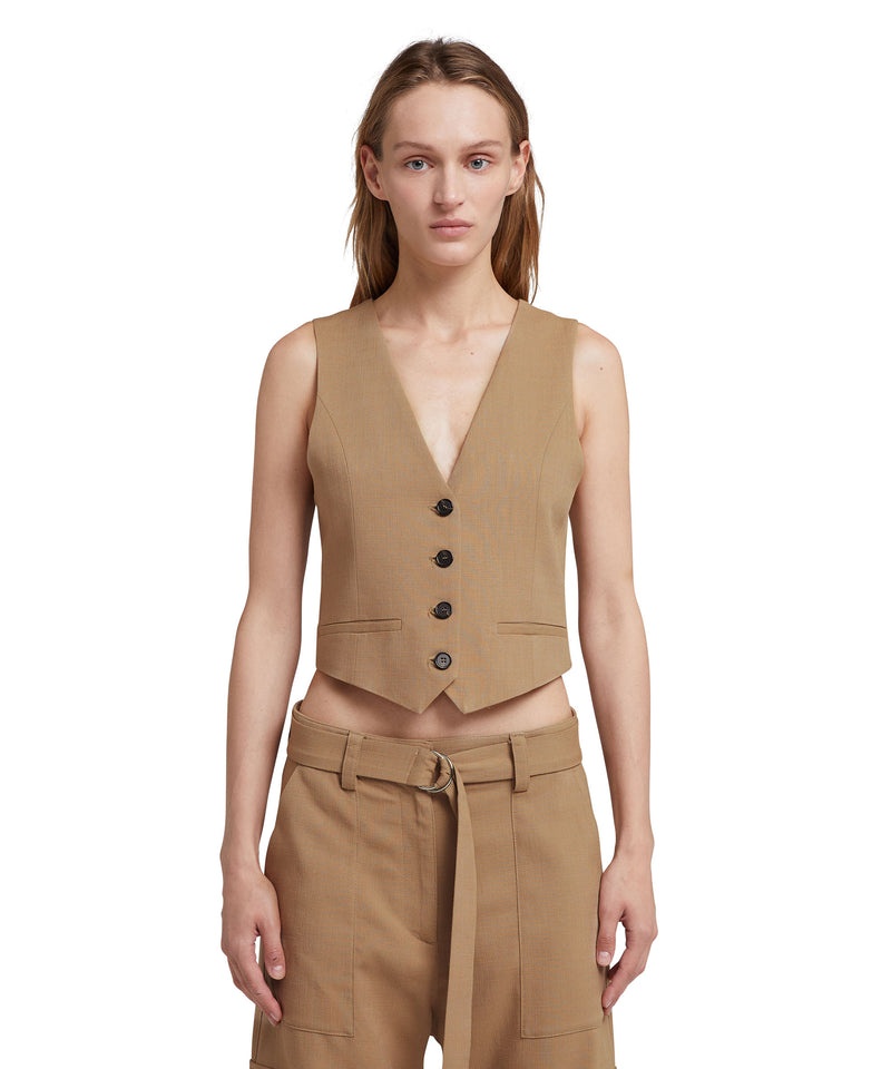 Beige MSGM Flamed Viscose Canvas Vest | USA_MSGM50273