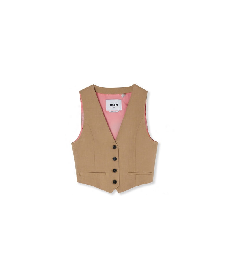 Beige MSGM Flamed Viscose Canvas Vest | USA_MSGM50273