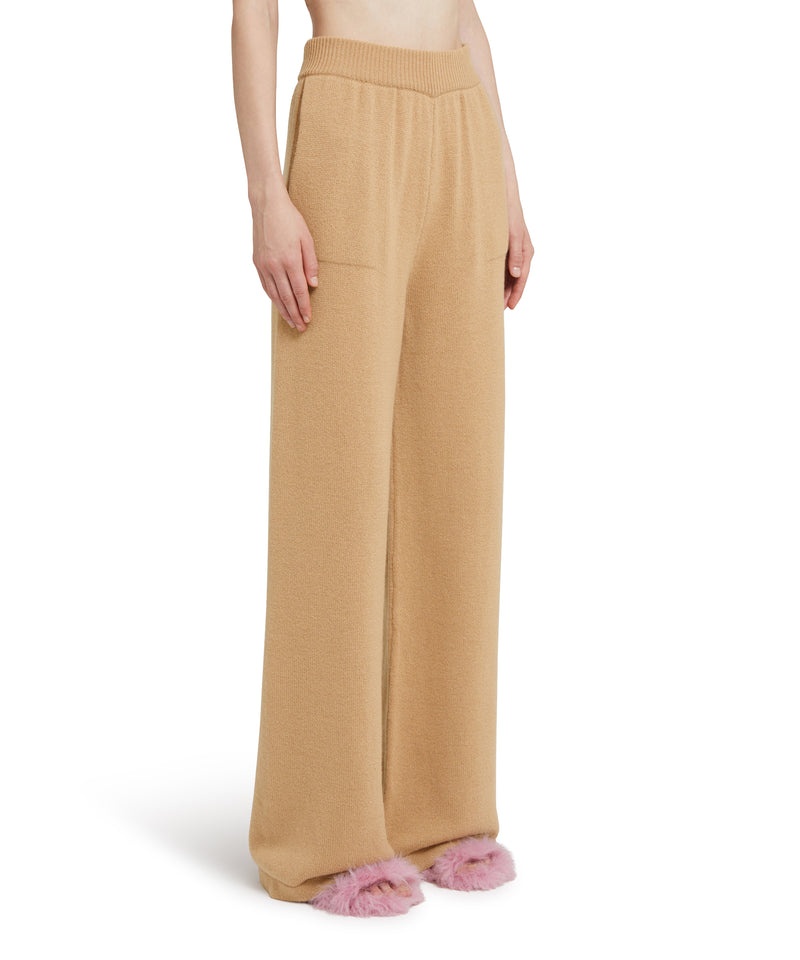 Beige MSGM High-waisted Trousers Msgm Signature Cashmere Blend | USA_MSGM40275