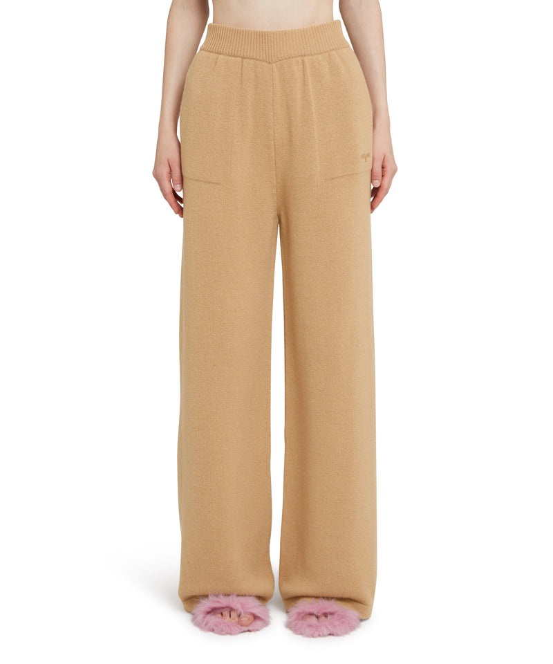 Beige MSGM High-waisted Trousers Msgm Signature Cashmere Blend | USA_MSGM60153