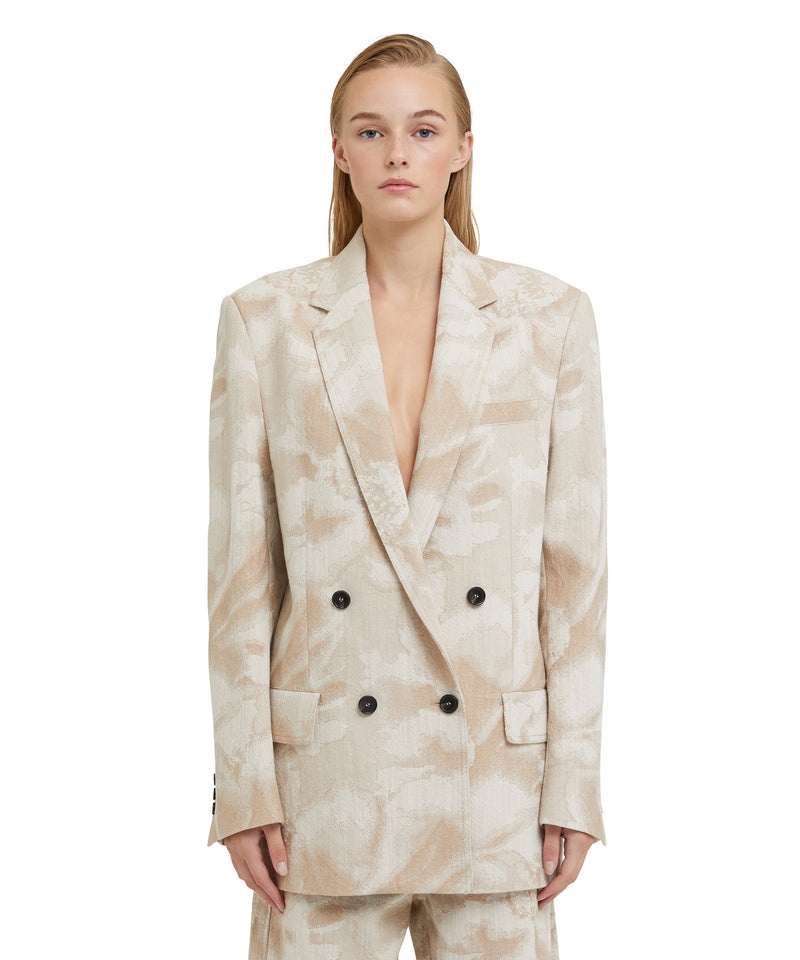 Beige MSGM Jacquard Fabric Double-breasted Jacket With Large Daisy Design | USA_MSGM93405