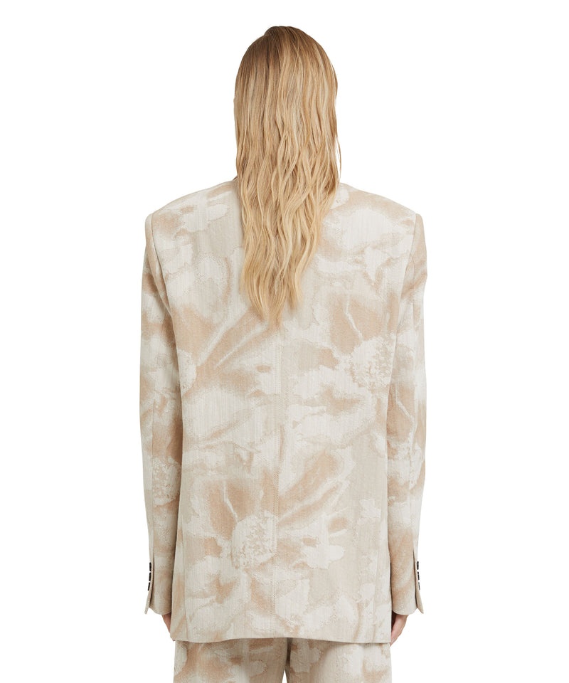 Beige MSGM Jacquard Fabric Double-breasted Jacket With Large Daisy Design | USA_MSGM93405