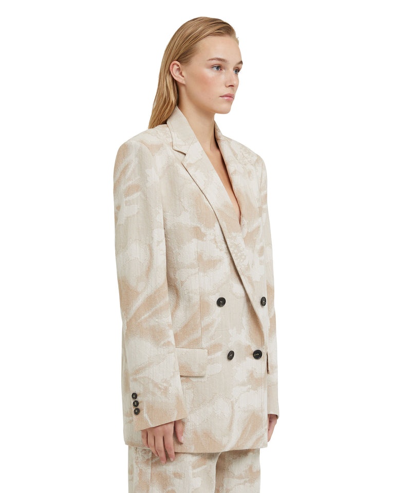 Beige MSGM Jacquard Fabric Double-breasted Jacket With Large Daisy Design | USA_MSGM93405