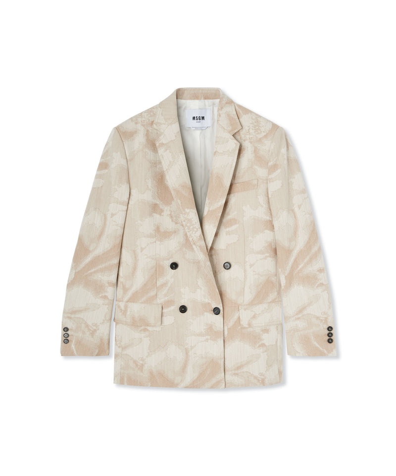 Beige MSGM Jacquard Fabric Double-breasted Jacket With Large Daisy Design | USA_MSGM93405