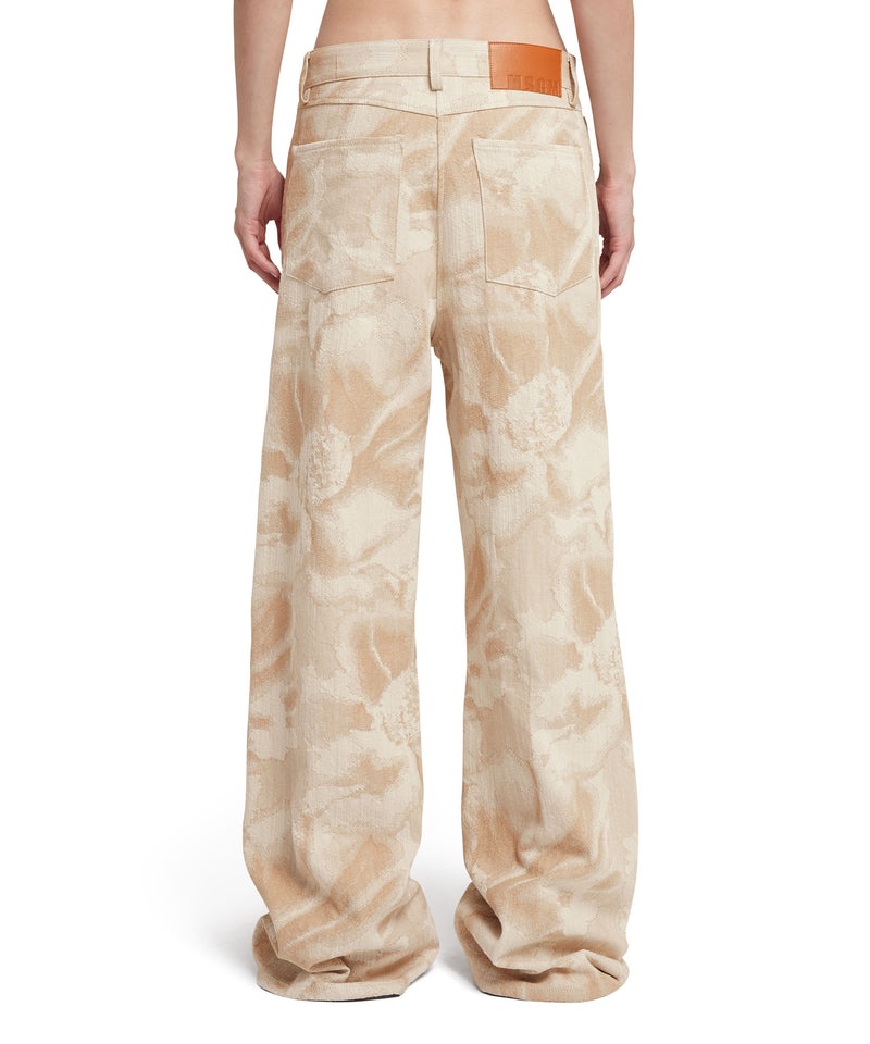 Beige MSGM Jacquard Fabric Pants With 5 Pockets And Large Daisy Design | USA_MSGM27625