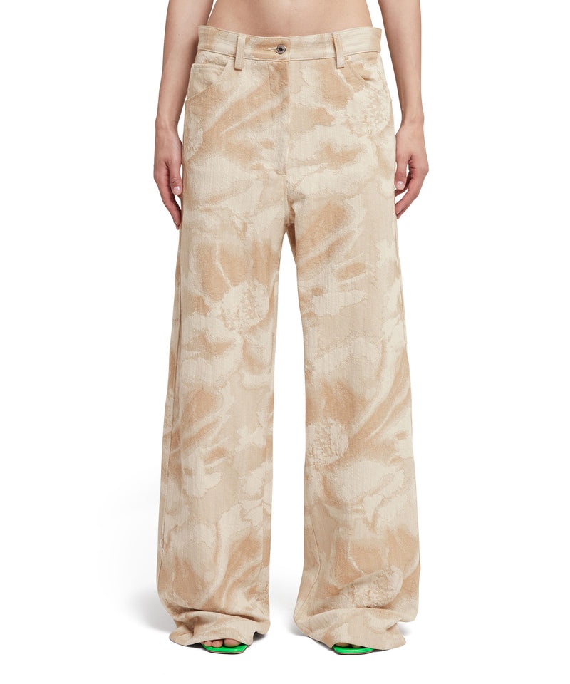 Beige MSGM Jacquard Fabric Pants With 5 Pockets And Large Daisy Design | USA_MSGM84344