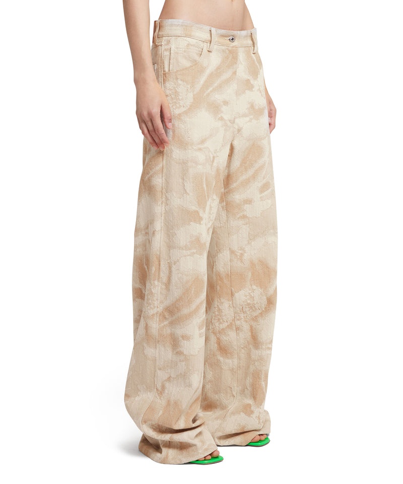 Beige MSGM Jacquard Fabric Pants With 5 Pockets And Large Daisy Design | USA_MSGM84344