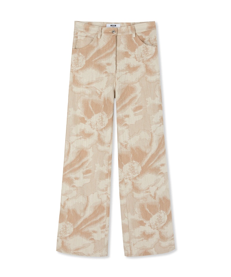 Beige MSGM Jacquard Fabric Pants With 5 Pockets And Large Daisy Design | USA_MSGM84344