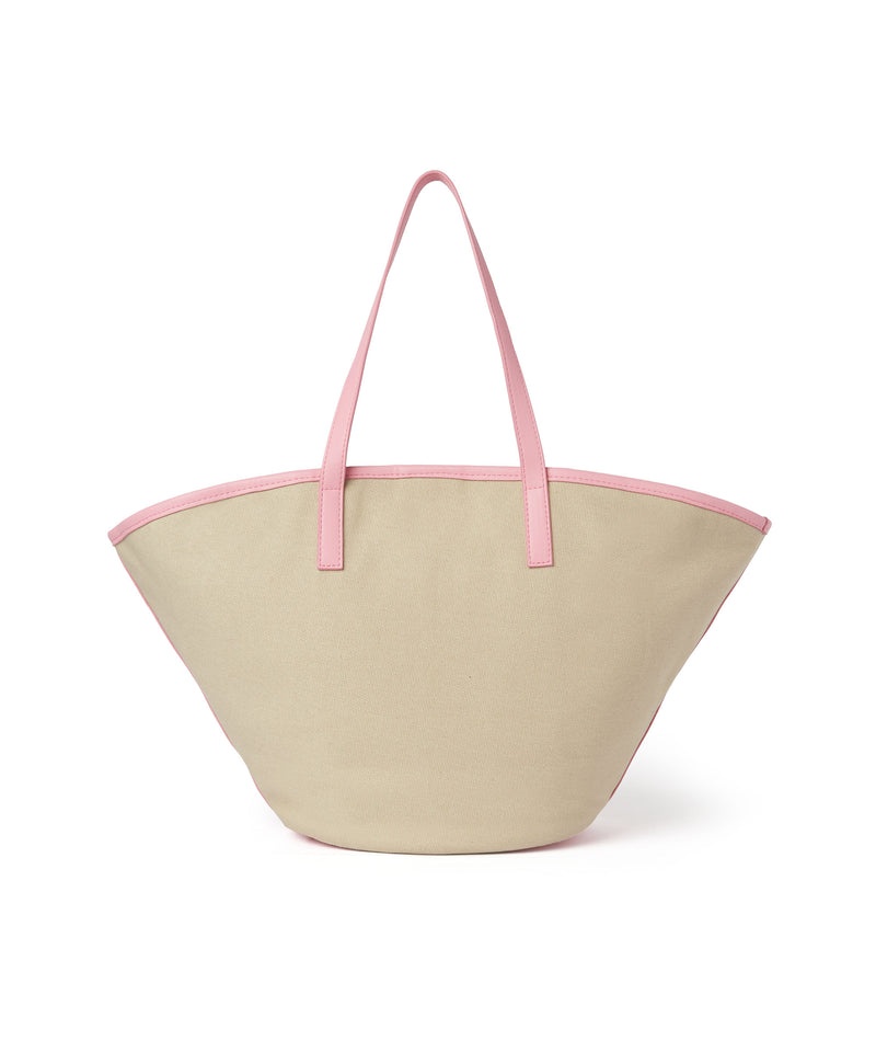 Beige MSGM Large Canvas Tote Bag With Piping And Printed Logo | USA_MSGM40213