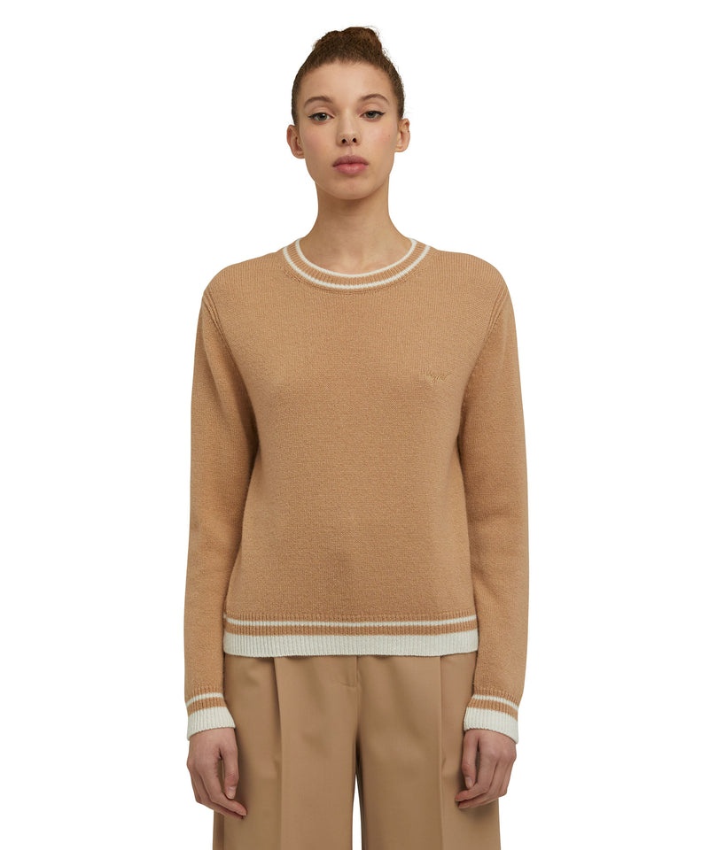 Beige MSGM Msgm Signature Cashemre Blend Sweater | USA_MSGM65391