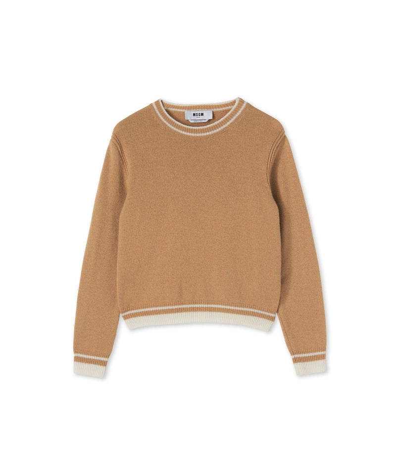 Beige MSGM Msgm Signature Cashemre Blend Sweater | USA_MSGM65391