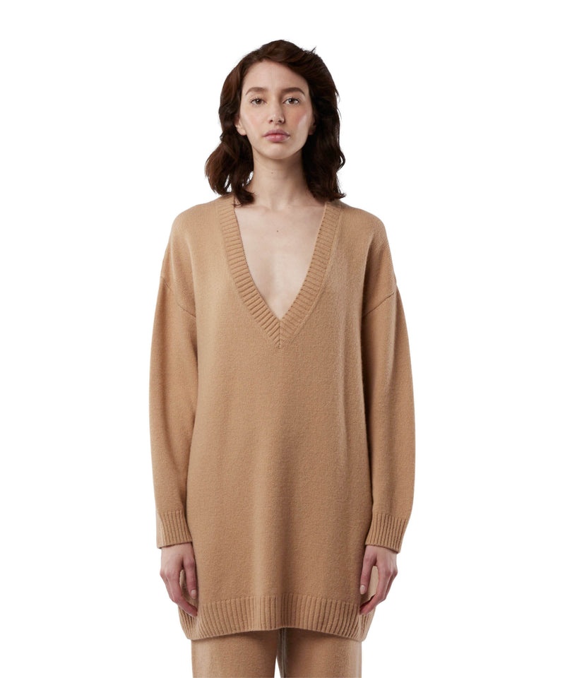 Beige MSGM Plain Cashmere Jumper With V-neck | USA_MSGM10523