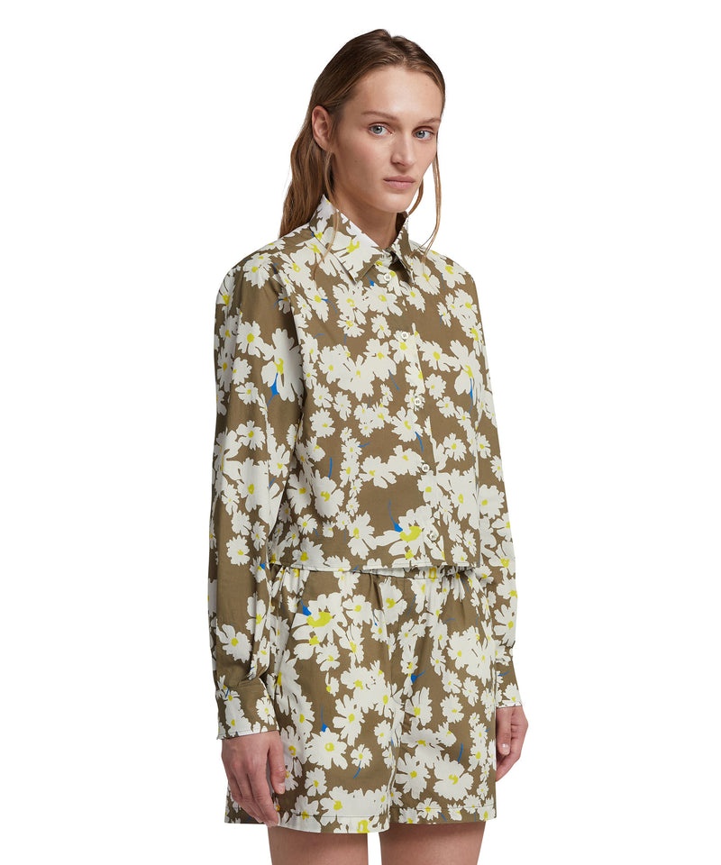 Beige MSGM Poplin Crop Shirt With Daisy Print | USA_MSGM68774