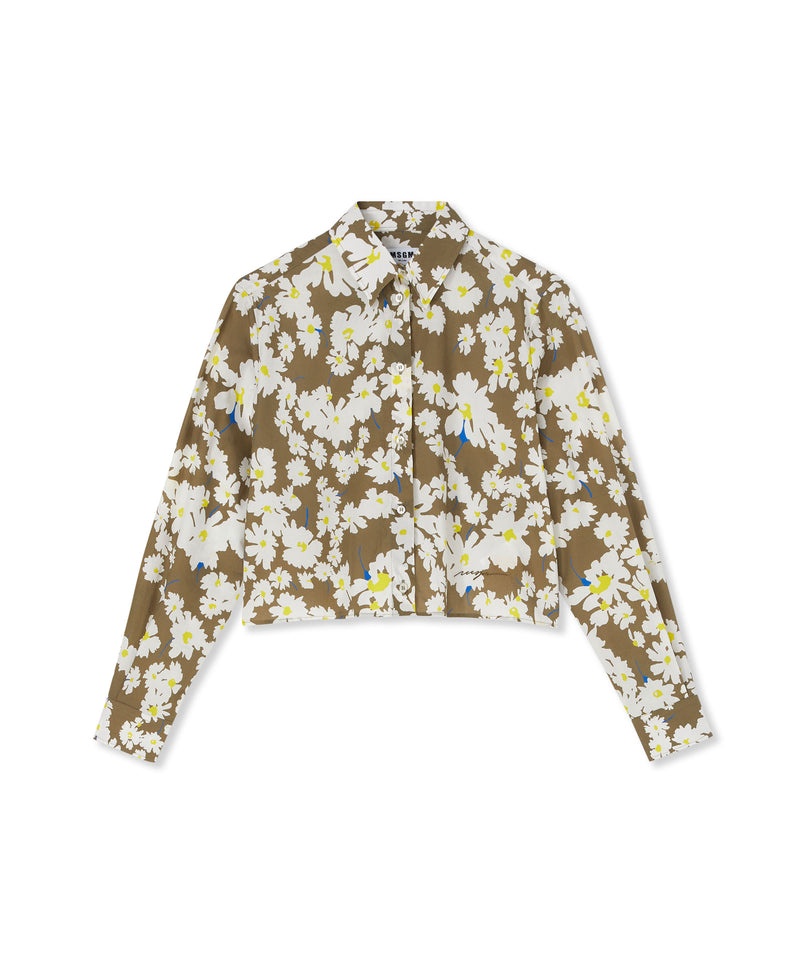 Beige MSGM Poplin Crop Shirt With Daisy Print | USA_MSGM68774