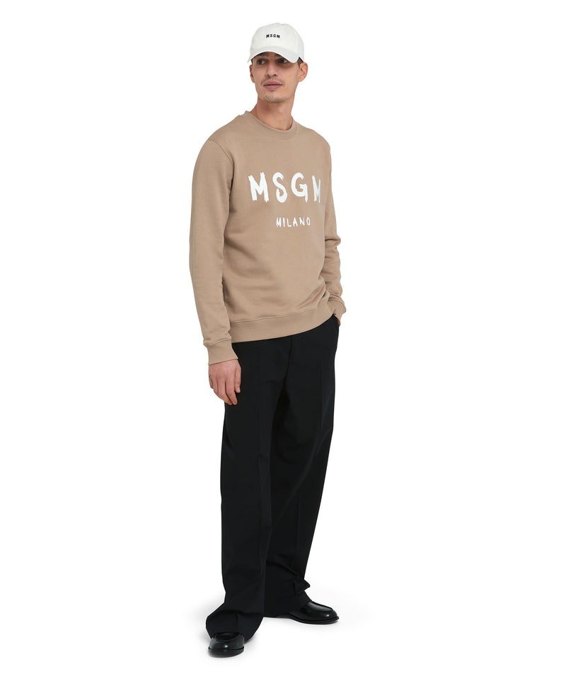 Beige MSGM Sweatshirt With Brushstroke Logo | USA_MSGM27029