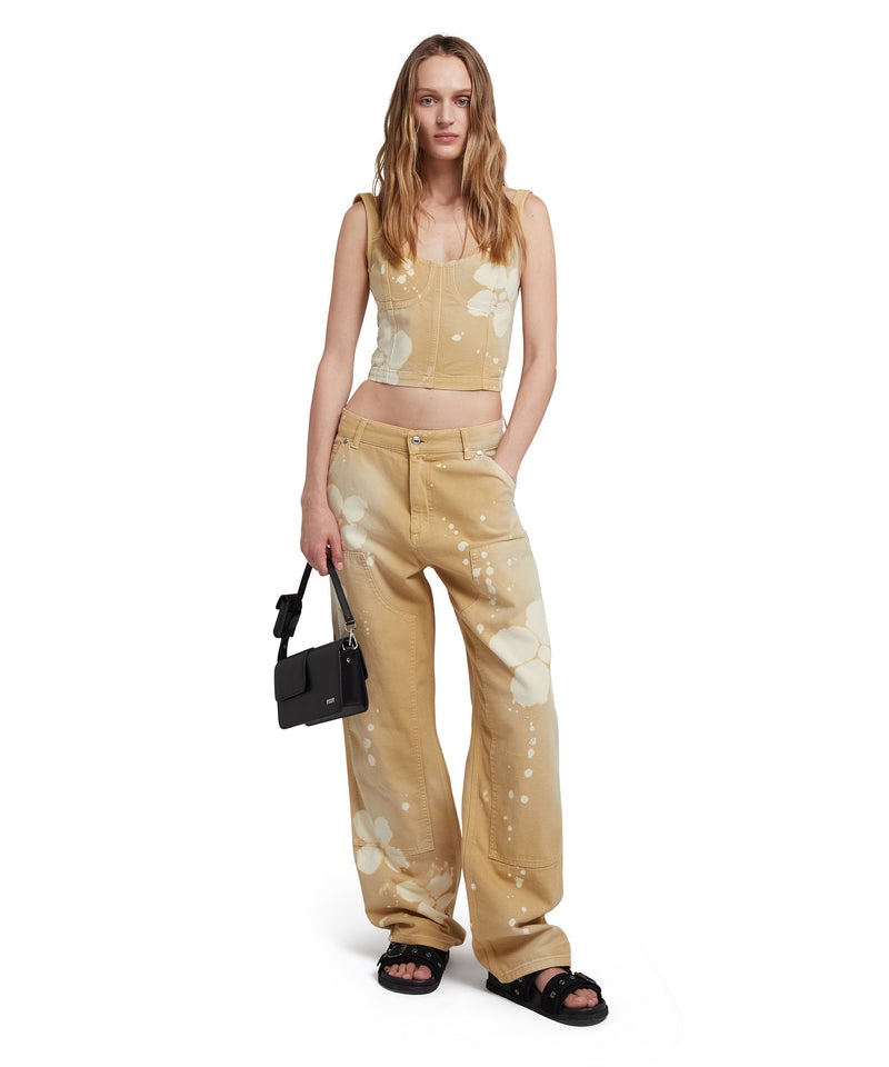 Beige MSGM Workwear Pants With Tie-dye Daisies | USA_MSGM27649