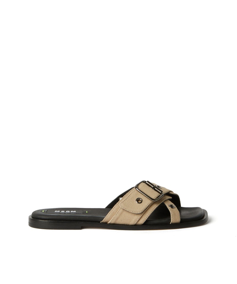 Beige / Black MSGM Flat Sandal With Buckle And Eyelets | USA_MSGM27609