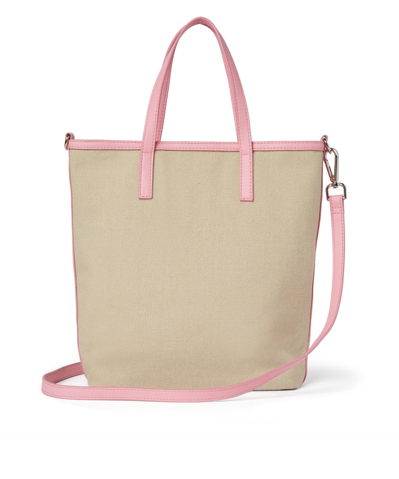 Beige / Pink MSGM Canvas Tote Bag With Piping And Printed Logo | USA_MSGM41828