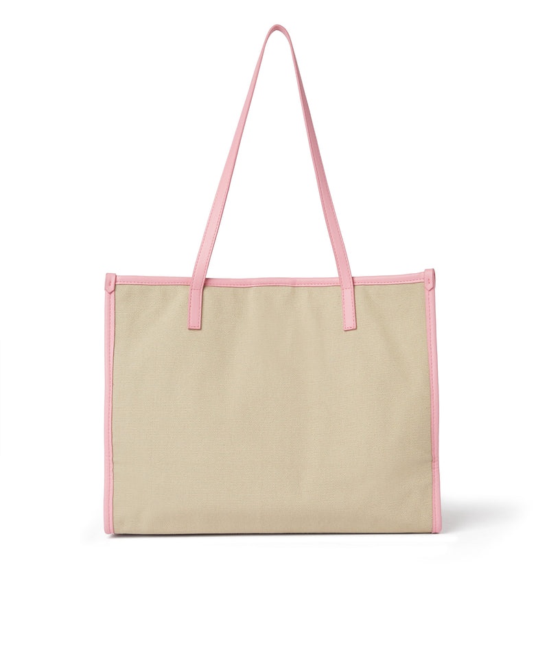 Beige / Pink MSGM Canvas Tote Bag With Piping And Printed Logo | USA_MSGM59661