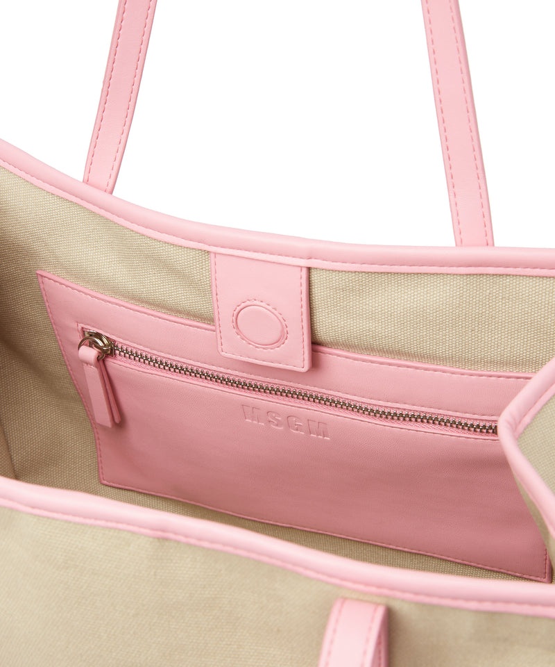 Beige / Pink MSGM Canvas Tote Bag With Piping And Printed Logo | USA_MSGM59661