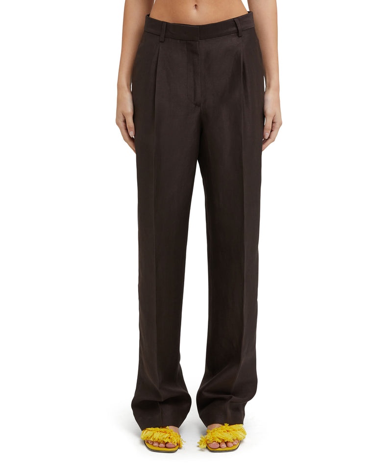 Black MSGM Blended Linen And Viscose Pleated Pants | USA_MSGM87505