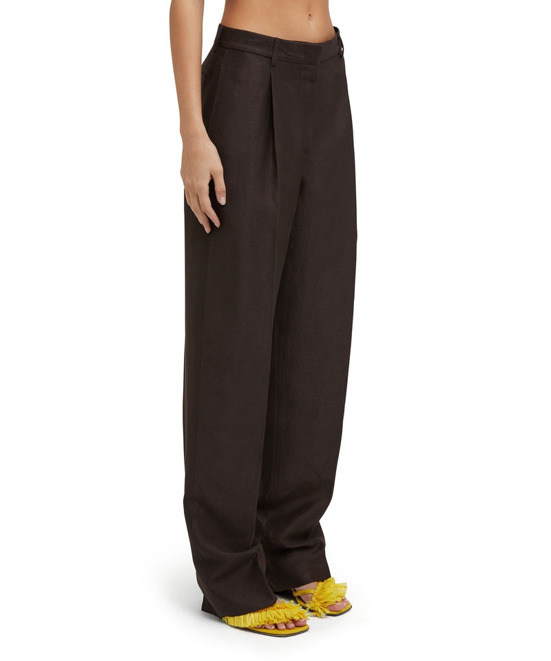 Black MSGM Blended Linen And Viscose Pleated Pants | USA_MSGM87505