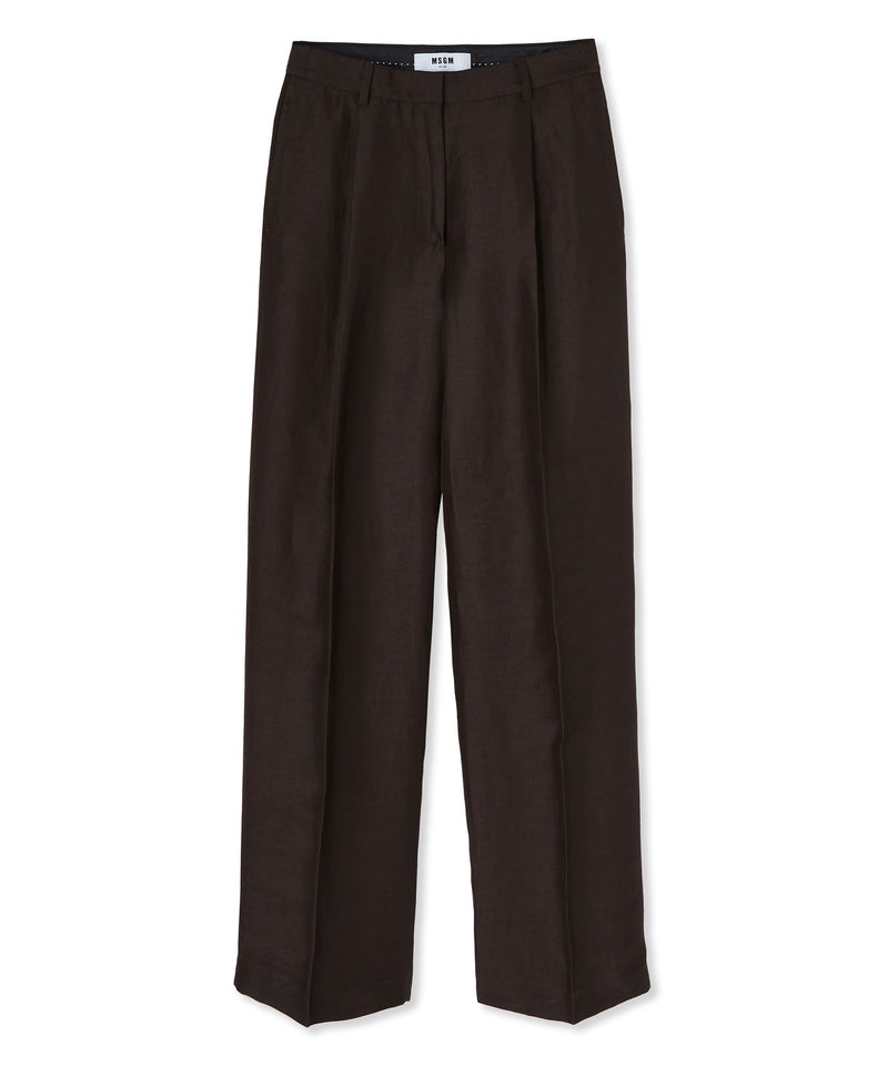 Black MSGM Blended Linen And Viscose Pleated Pants | USA_MSGM87505