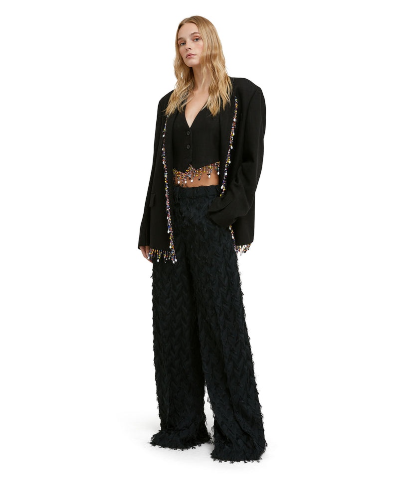 Black MSGM Blended Linen Vest With Embroidered Beads | USA_MSGM32056