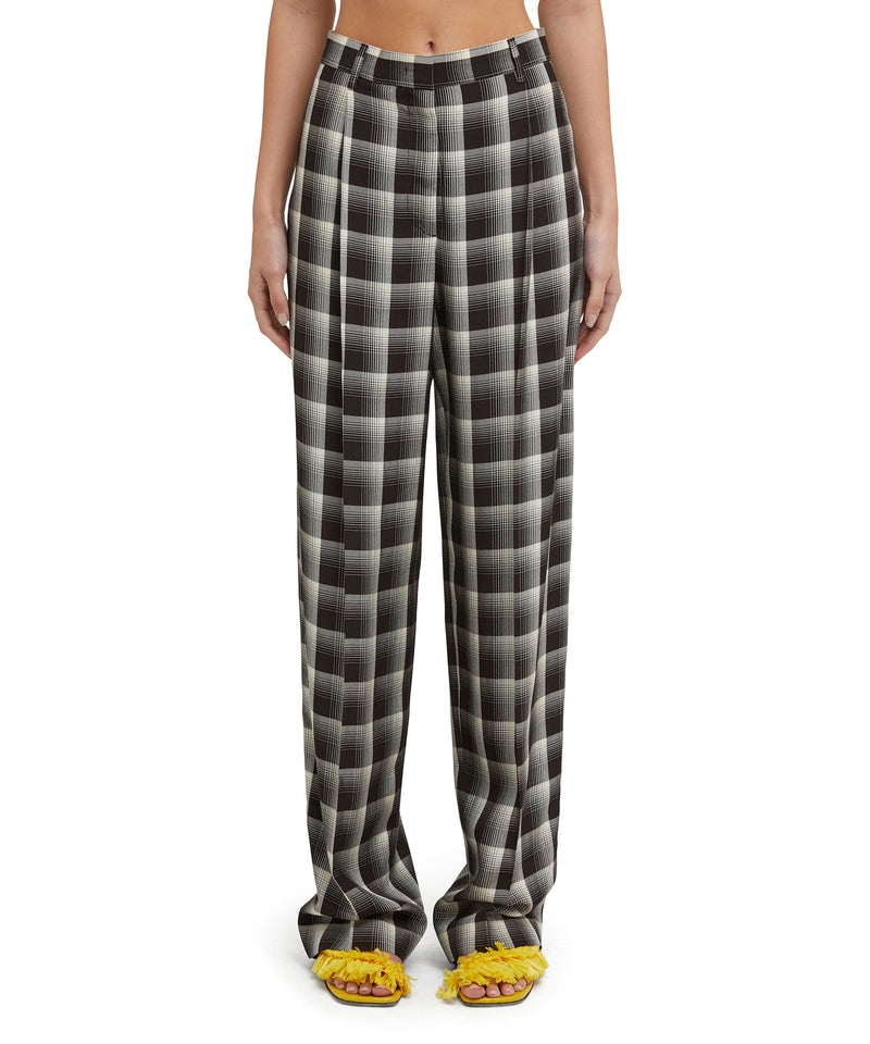 Black MSGM Check Viscose Crepe Pleated Pants | USA_MSGM30540