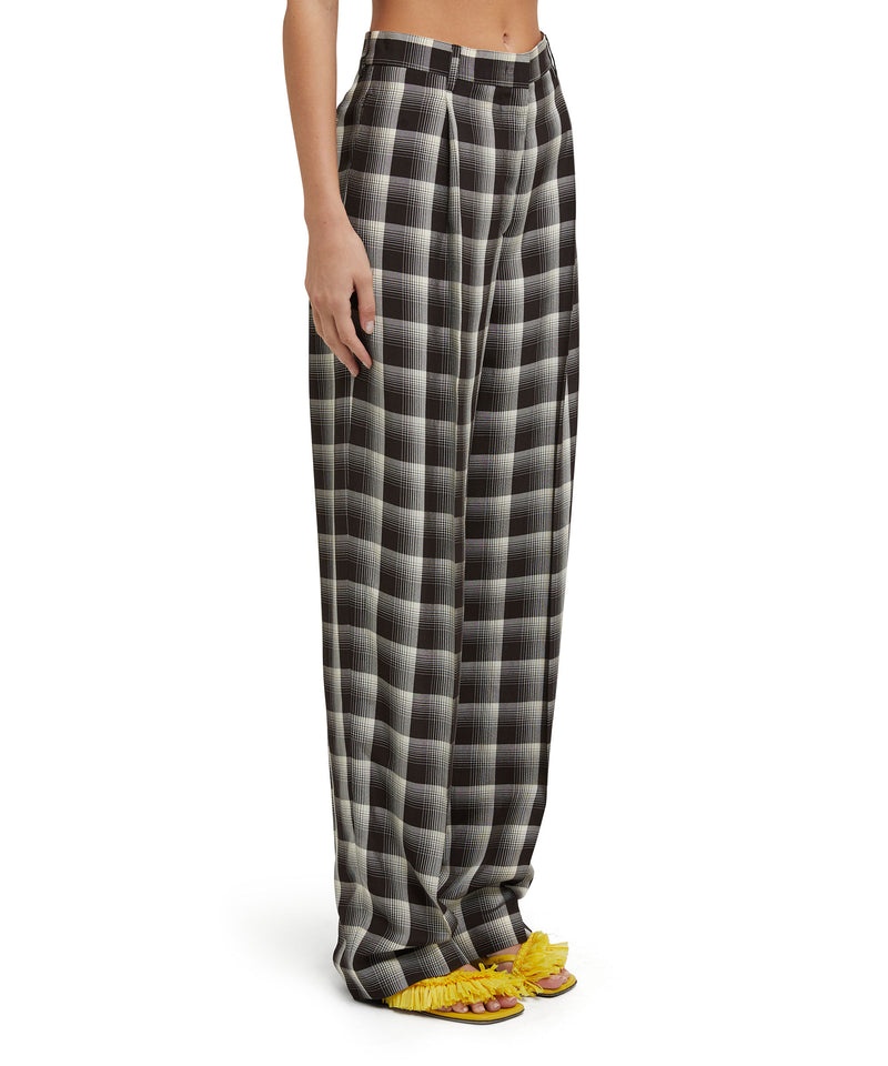 Black MSGM Check Viscose Crepe Pleated Pants | USA_MSGM30540