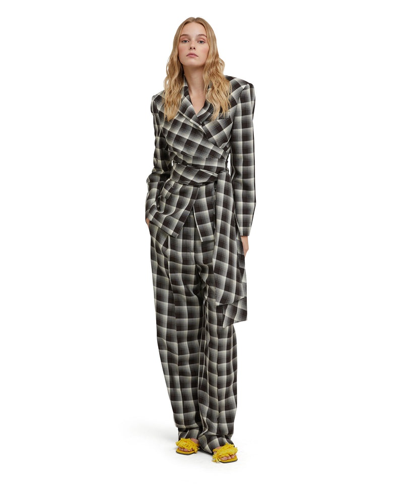 Black MSGM Check Viscose Crepe Pleated Pants | USA_MSGM30540