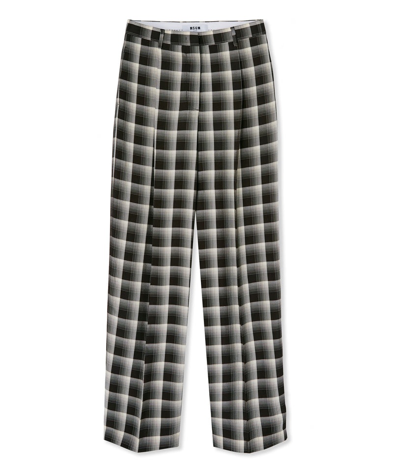 Black MSGM Check Viscose Crepe Pleated Pants | USA_MSGM30540