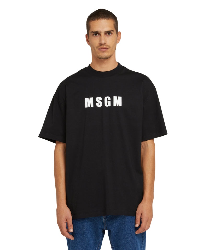 Black MSGM Cotton Crew Neck Cotton Msgm Logo | USA_MSGM31992