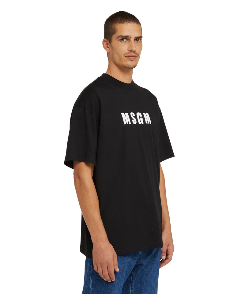 Black MSGM Cotton Crew Neck Cotton Msgm Logo | USA_MSGM31992