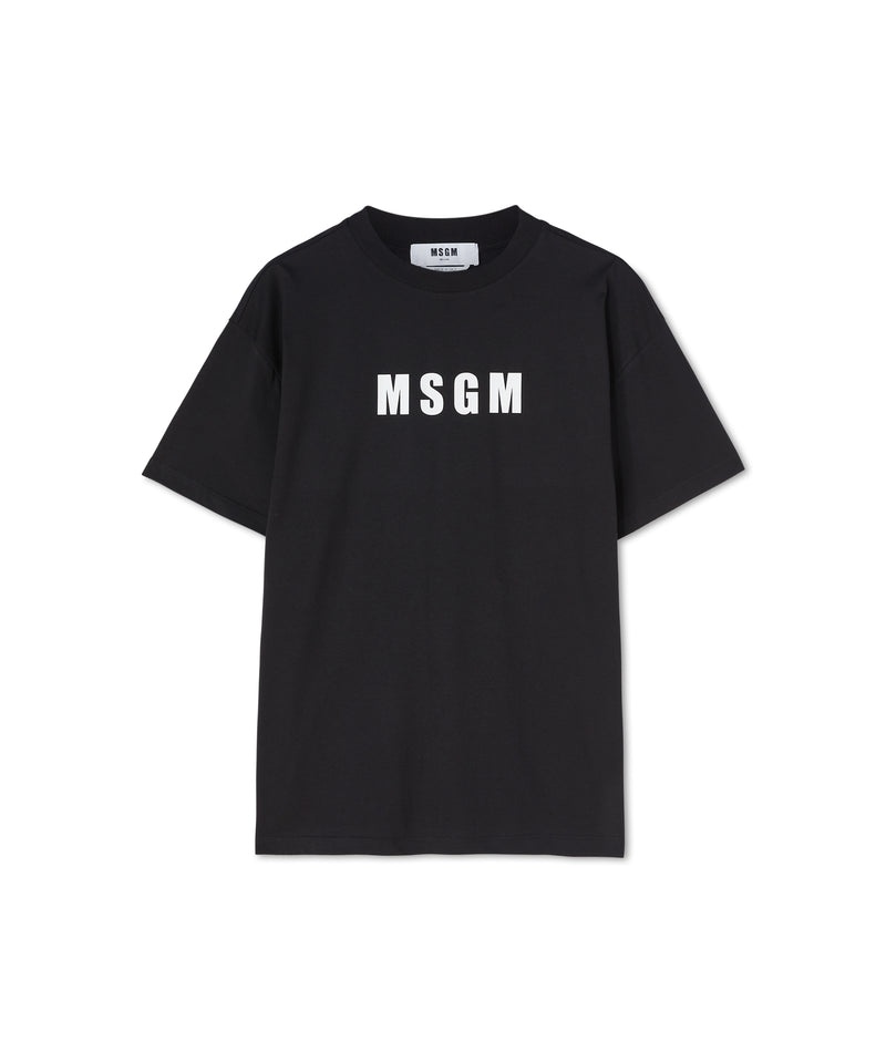 Black MSGM Cotton Crew Neck Cotton Msgm Logo | USA_MSGM31992