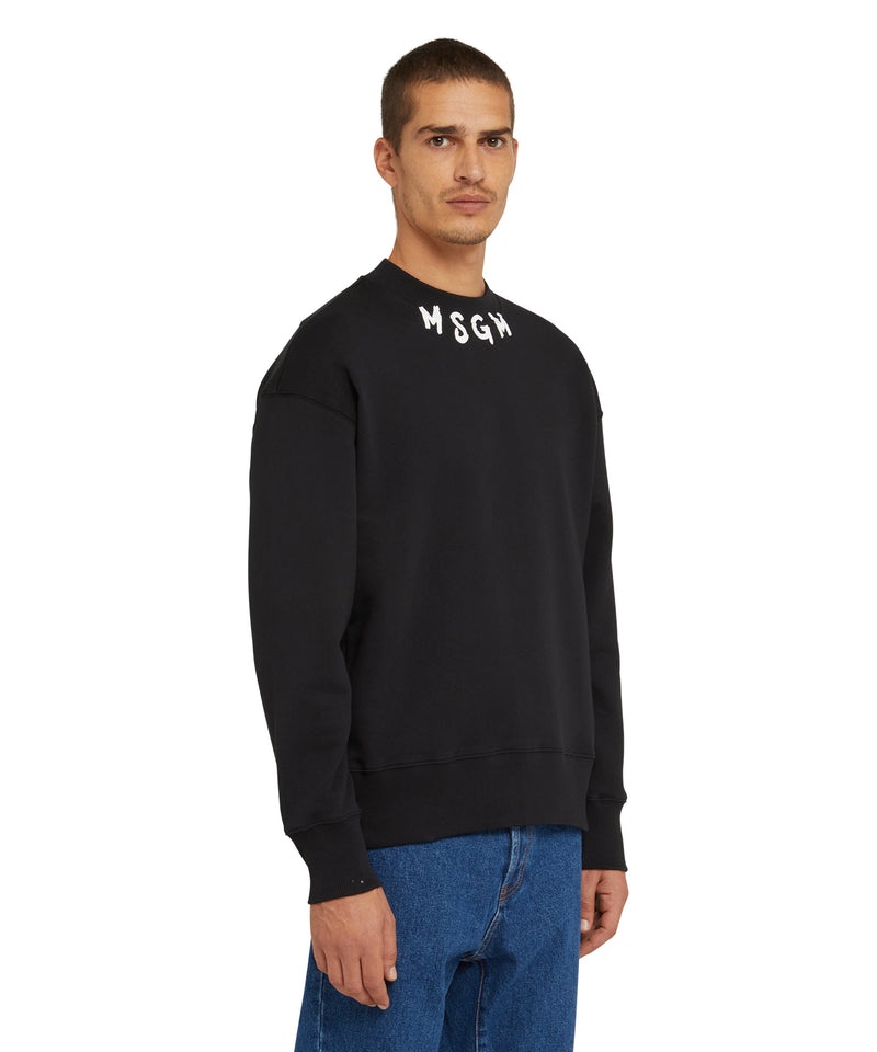 Black MSGM Cotton Crewneck Sweater Wth Msgm Brushstroke Logo Positioned At The Neck | USA_MSGM19925