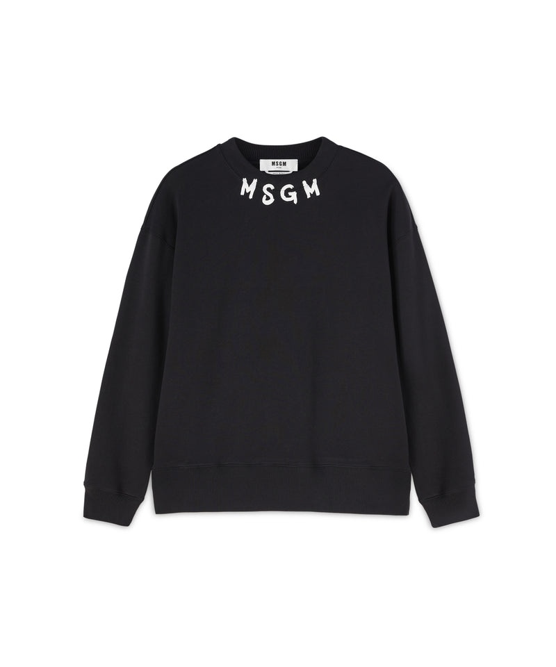 Black MSGM Cotton Crewneck Sweater Wth Msgm Brushstroke Logo Positioned At The Neck | USA_MSGM19925