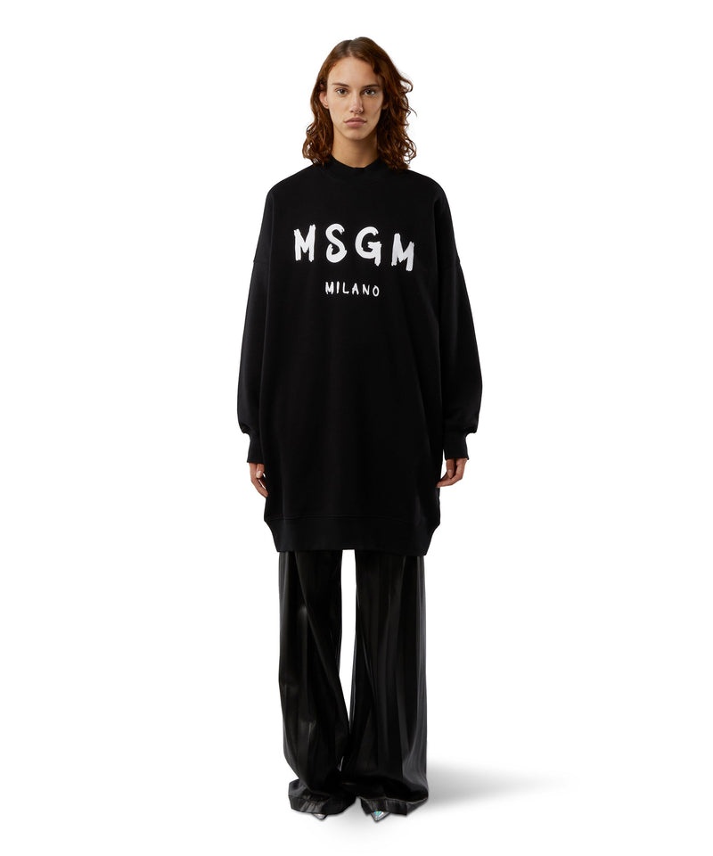 Black MSGM Cotton Dress With Brushed Logo | USA_MSGM26071