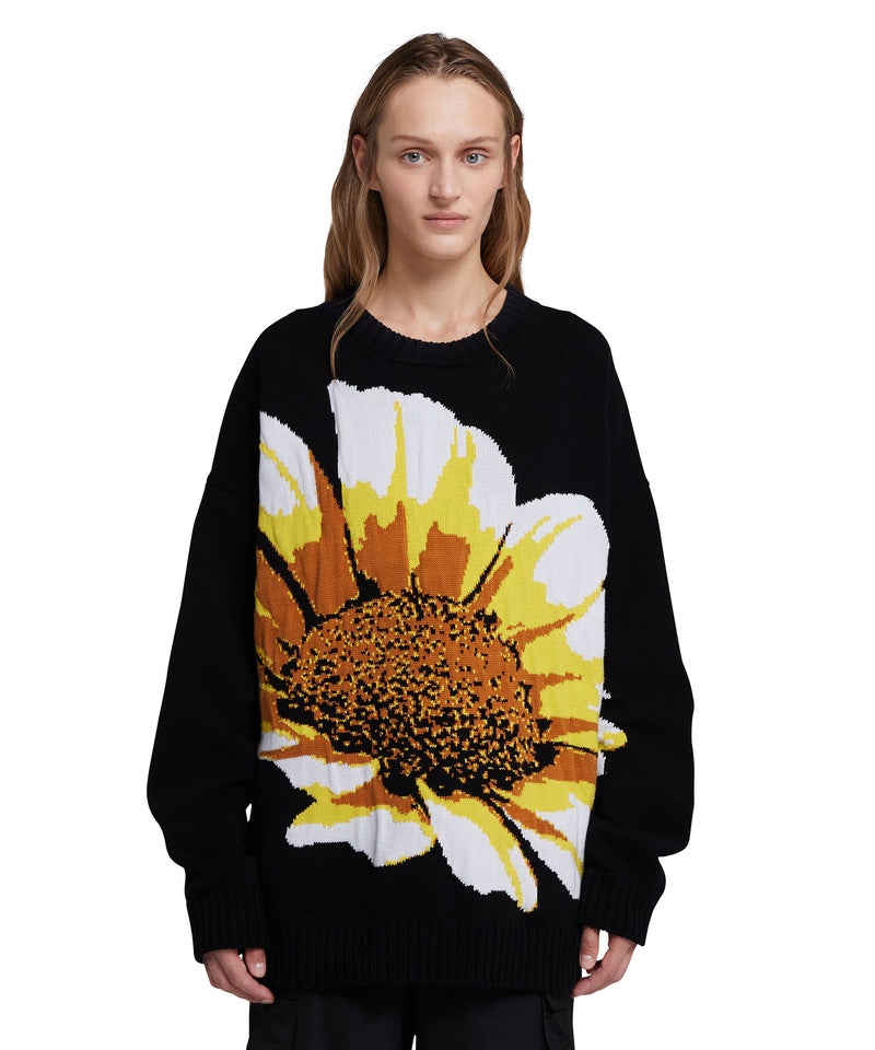 Black MSGM Cotton Shirt With Jacquard Daisy Insert | USA_MSGM57915