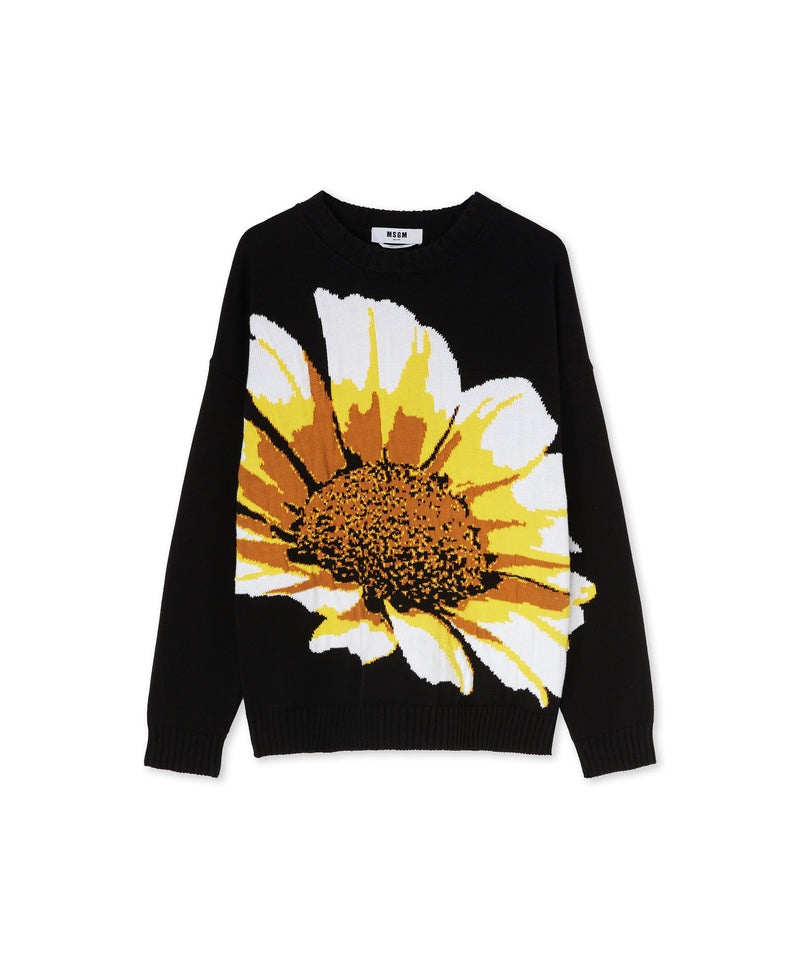 Black MSGM Cotton Shirt With Jacquard Daisy Insert | USA_MSGM57915