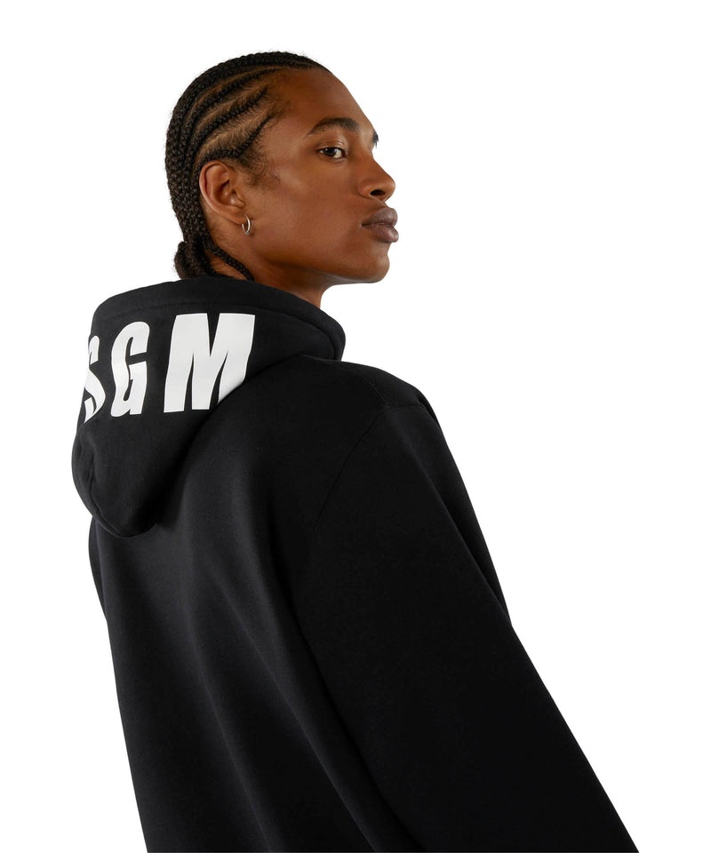 Black MSGM Cotton Sweatshirt With A Maxi Logo On The Hood | USA_MSGM71884